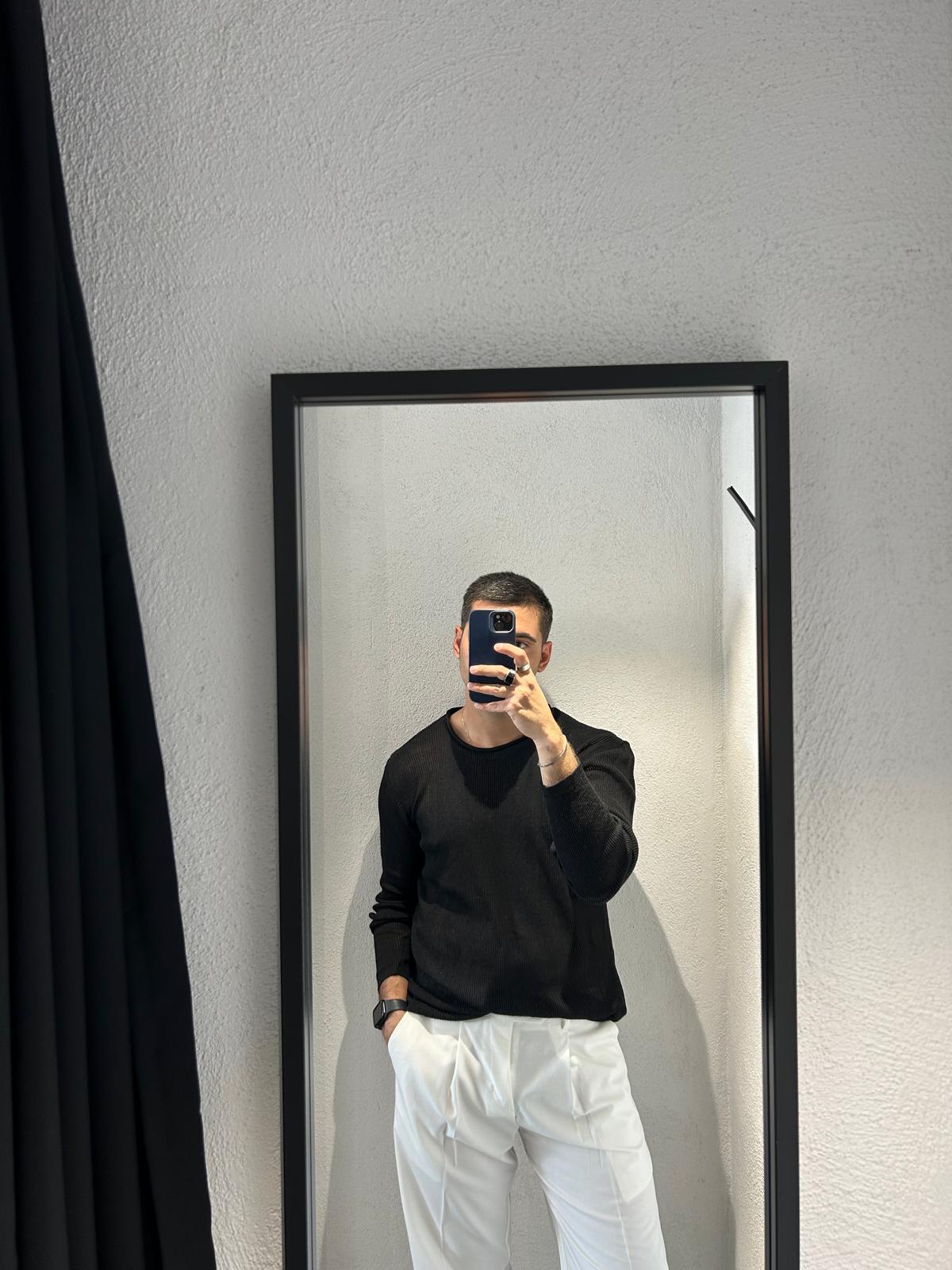 MAGLIA A COSTINE MANICA LUNGA IN MISTO COTONE - 1345