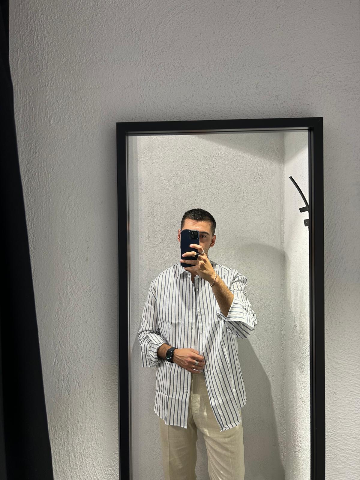 CAMICIA OVERSIZE IN LINO FANTASIA RIGA LARGA - 1152