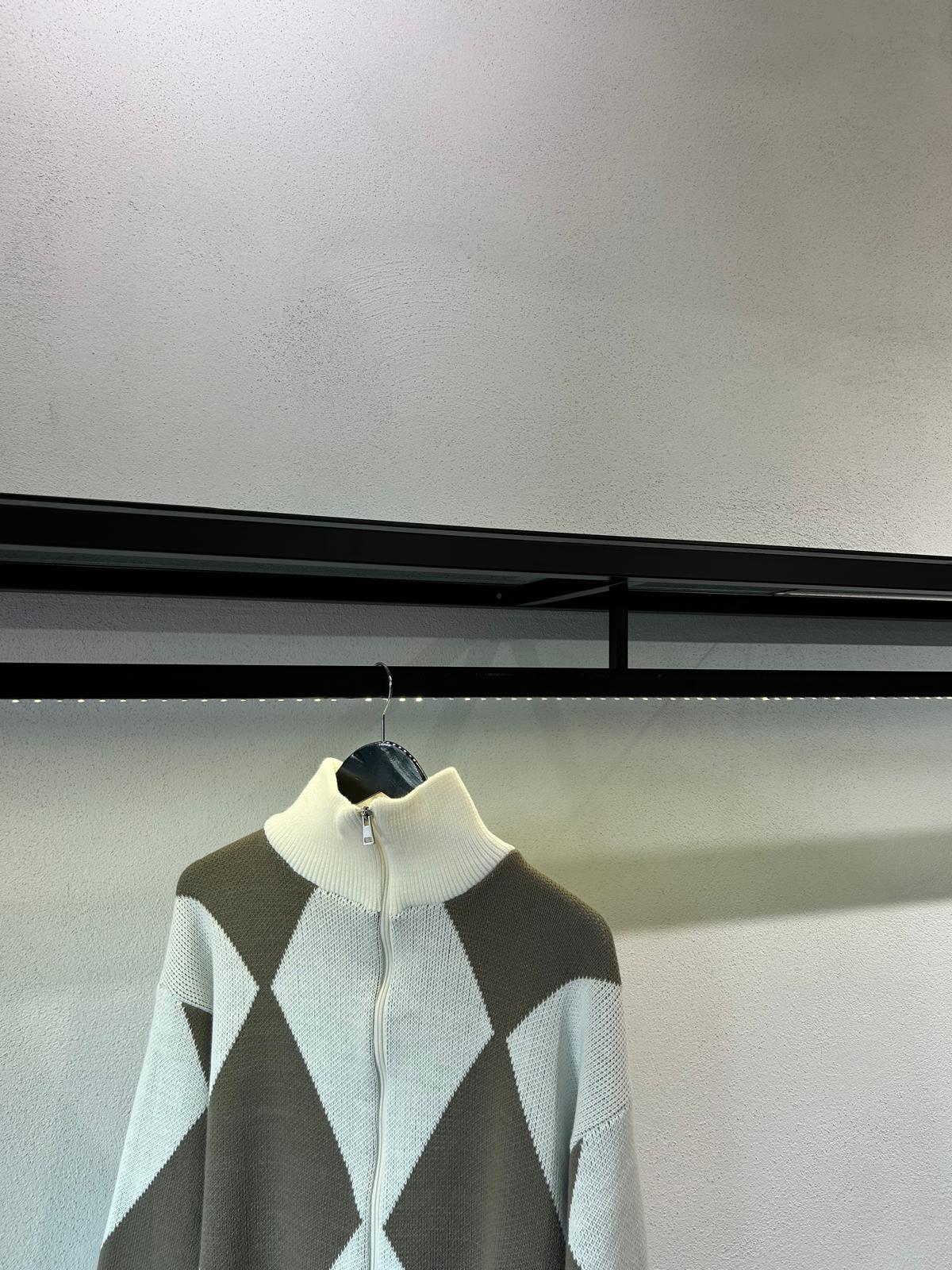 CARDIGAN FULL ZIP COLLO ALTO CON TRAMA - 1566