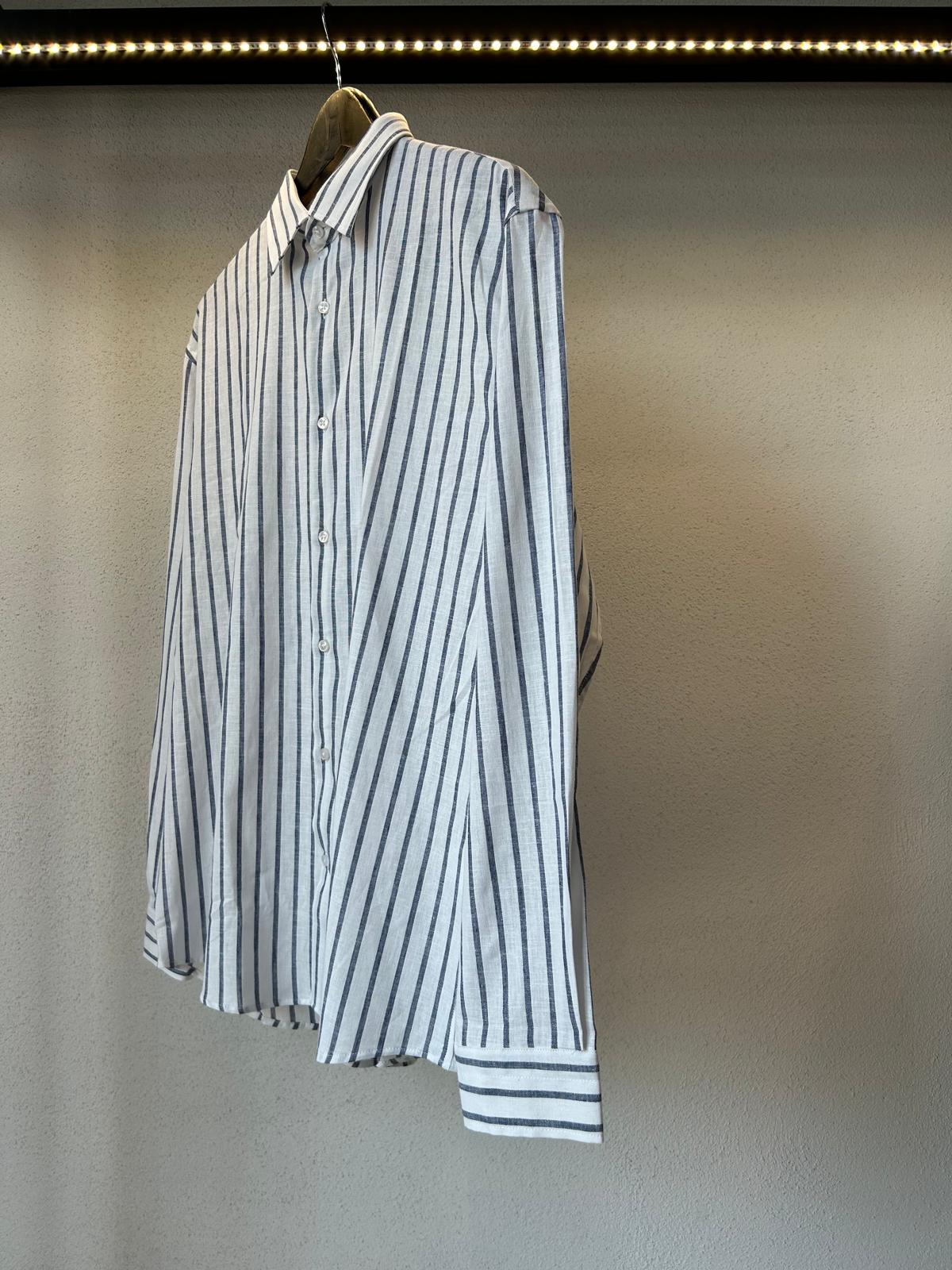 CAMICIA OVERSIZE IN LINO FANTASIA RIGA LARGA - 1152