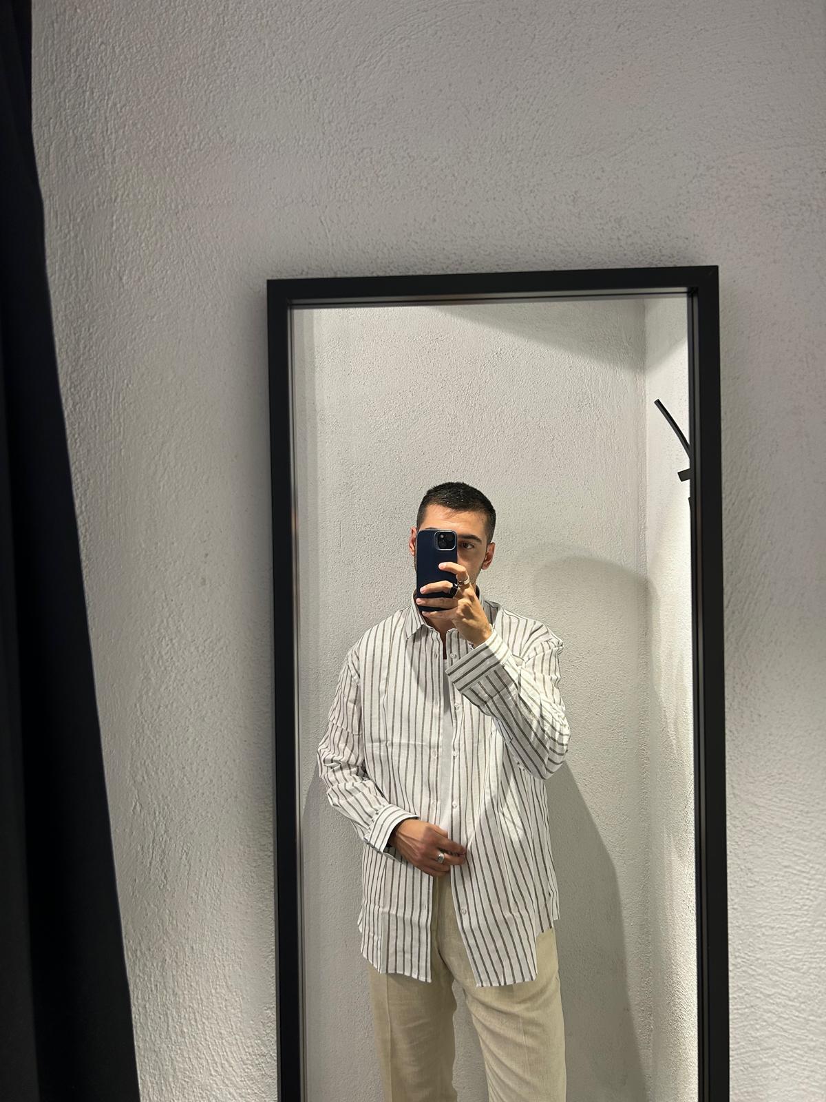 CAMICIA OVERSIZE IN LINO FANTASIA RIGA LARGA - 1152