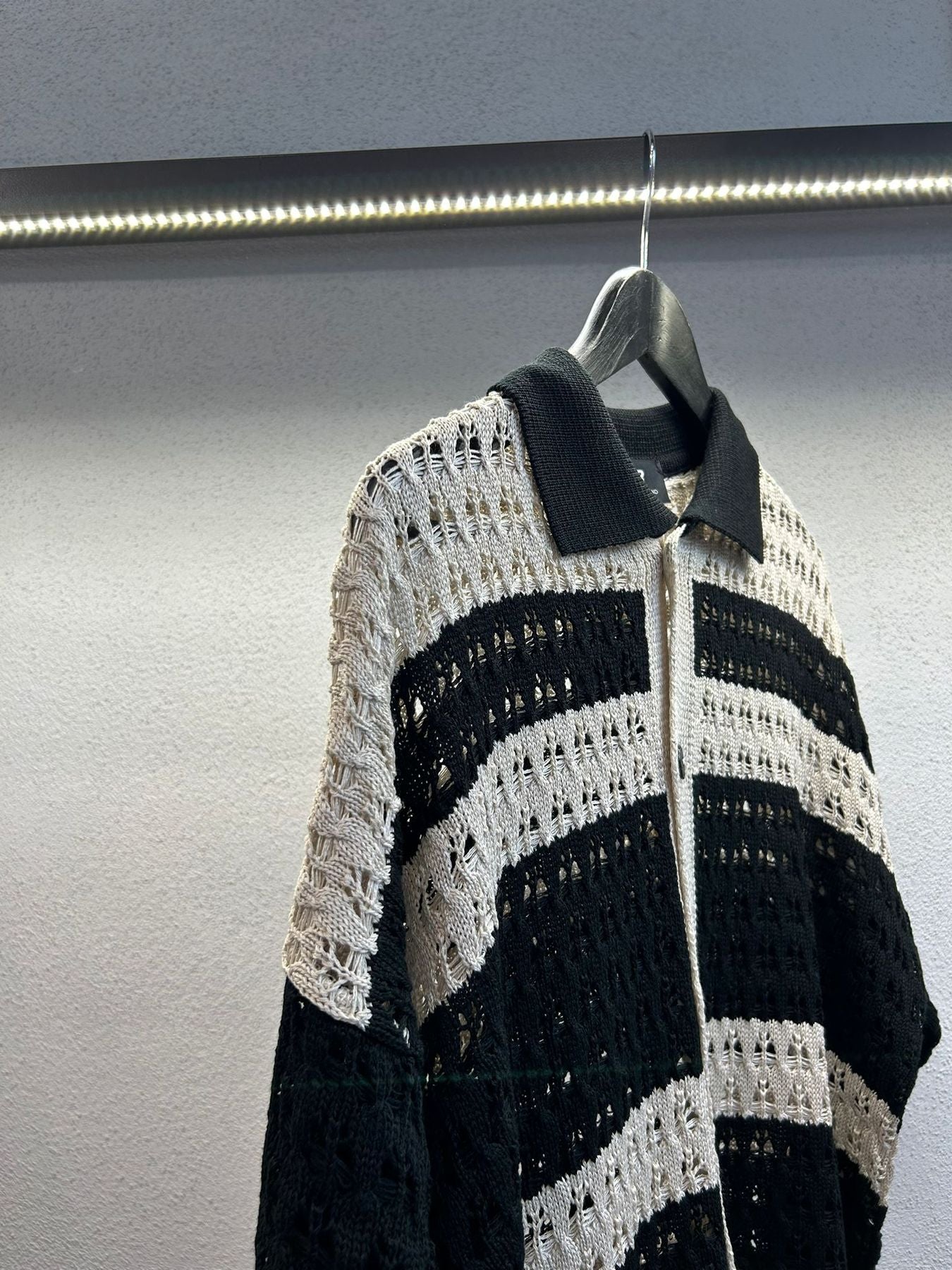 CARDIGAN OVERSIZE IN FILO TRAFORATO A FASCE BICOLOR - 1089
