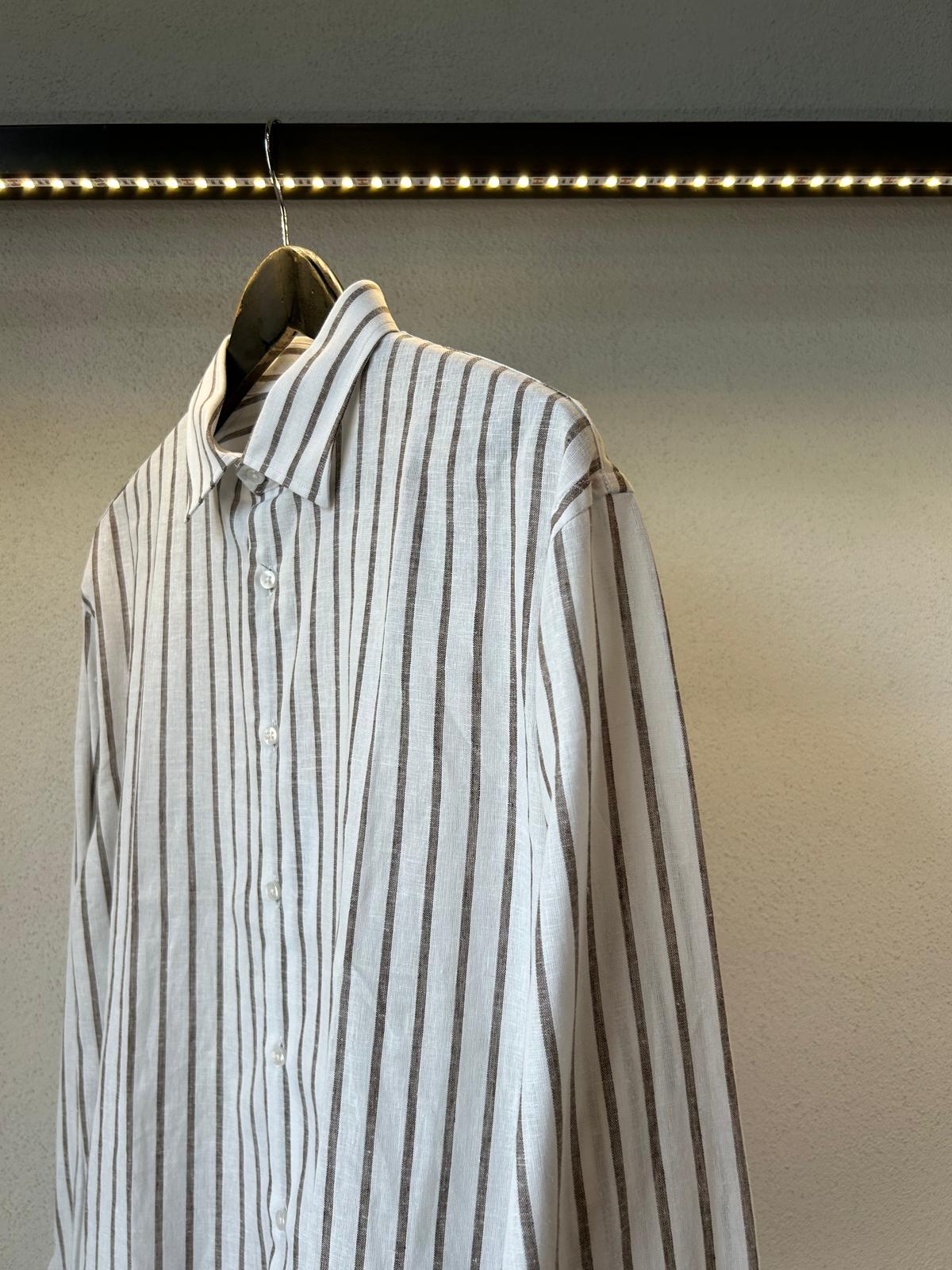 CAMICIA OVERSIZE IN LINO FANTASIA RIGA LARGA - 1152