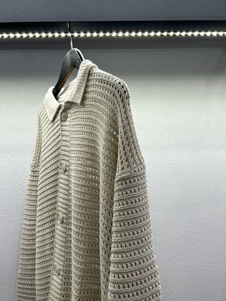 CARDIGAN TRAFORATO CON COLLO POLO