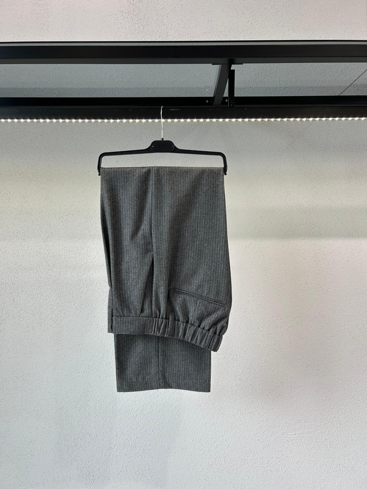PANTALONE SOFT GESSATO IN MISTO LANA - 1534