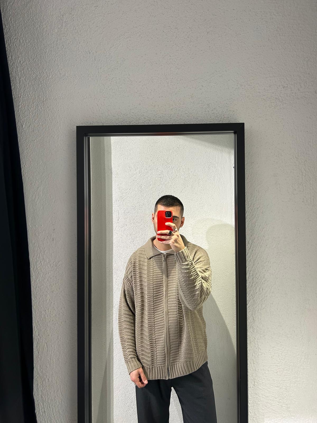 CARDIGAN POLO FULL ZIP CON TRAMA - 1554