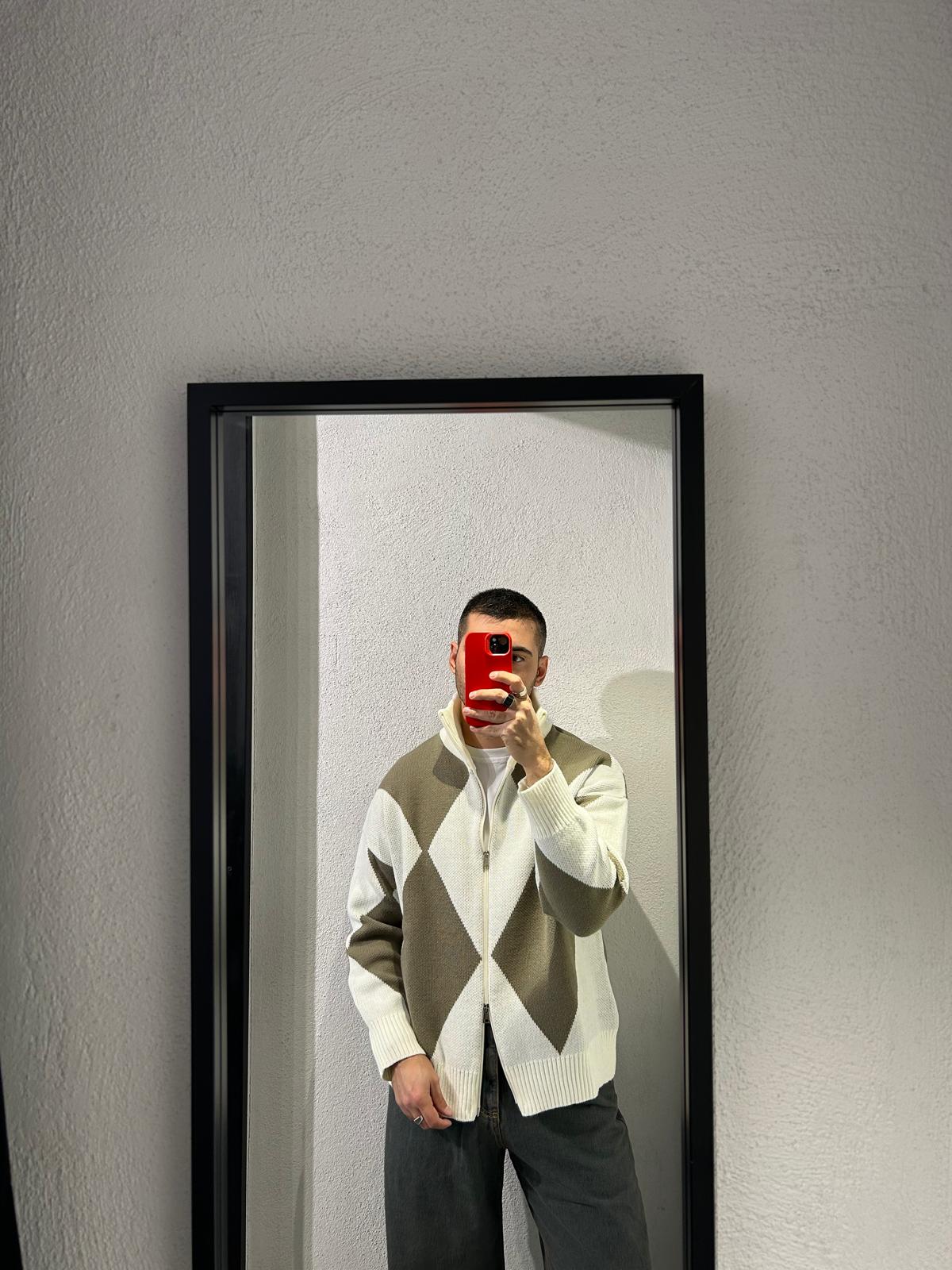 CARDIGAN FULL ZIP COLLO ALTO CON TRAMA - 1566