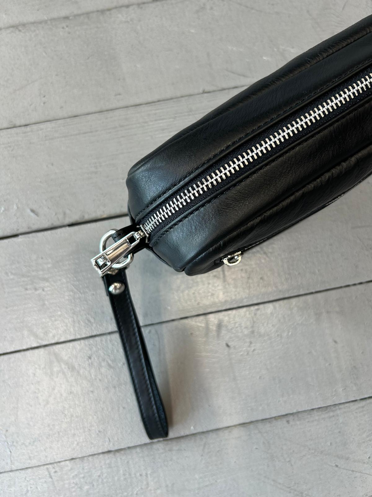 POCHETTE MEDIA IN VERA PELLE CON DOPPIA ZIP - 1180