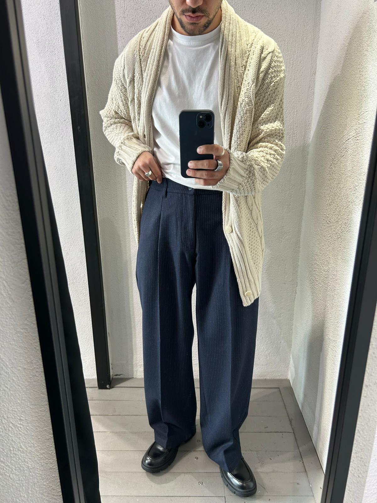 PANTALONE SOFT GESSATO IN MISTO LANA - 1534