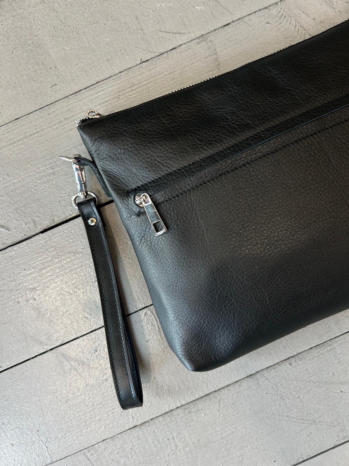POCHETTE GRANDE IN VERA PELLE CON DOPPIA ZIP - 1179