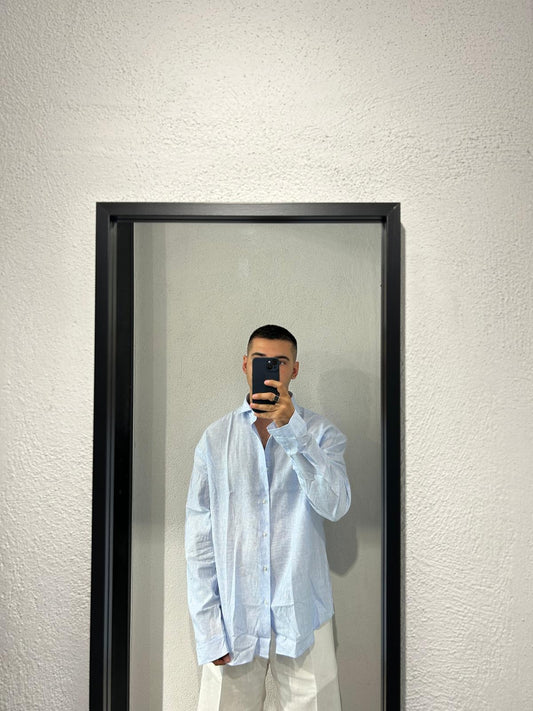 CAMICIA OVER IN LINO RIGA STRETTA - 1668