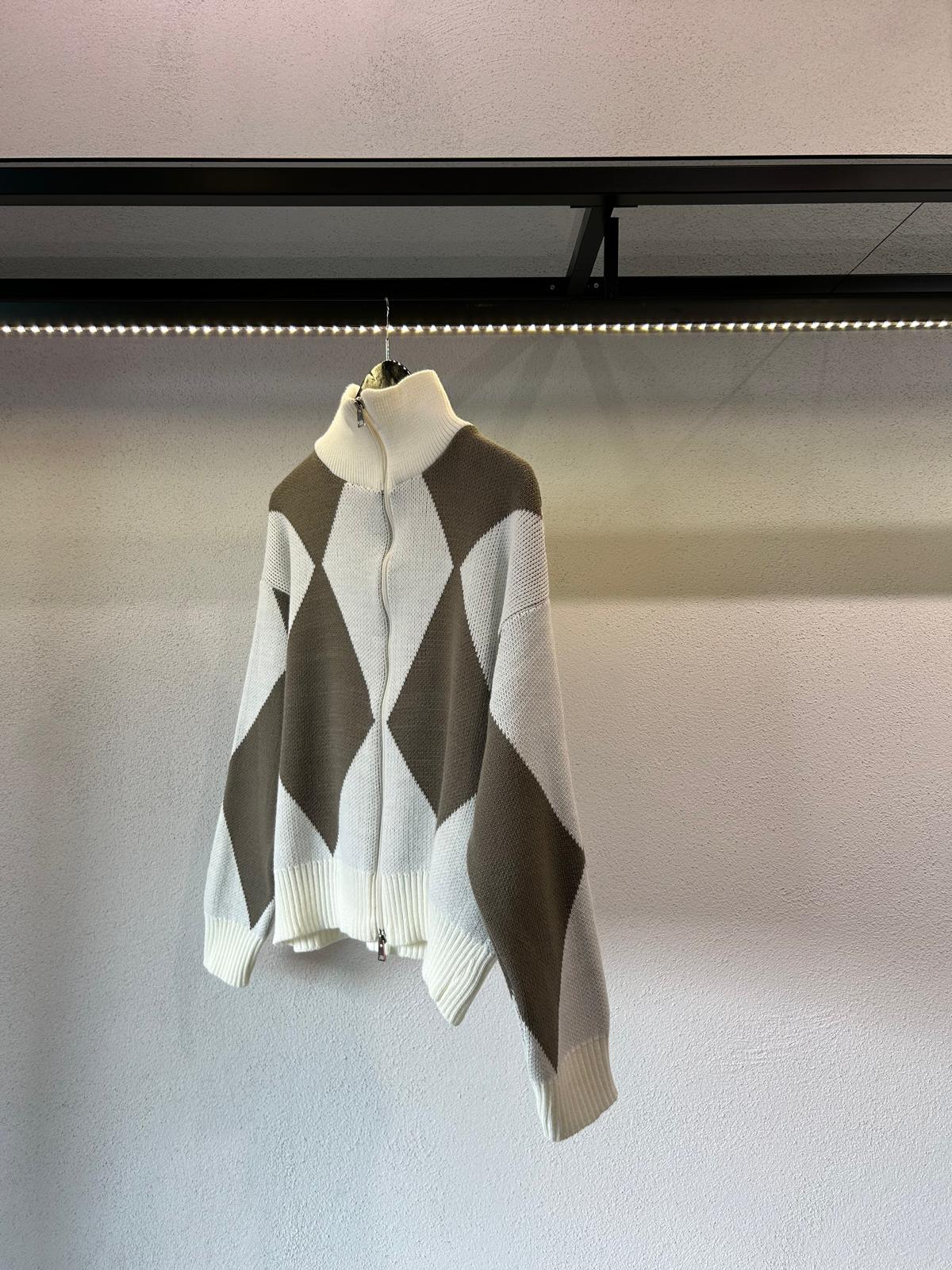 CARDIGAN FULL ZIP COLLO ALTO CON TRAMA - 1566