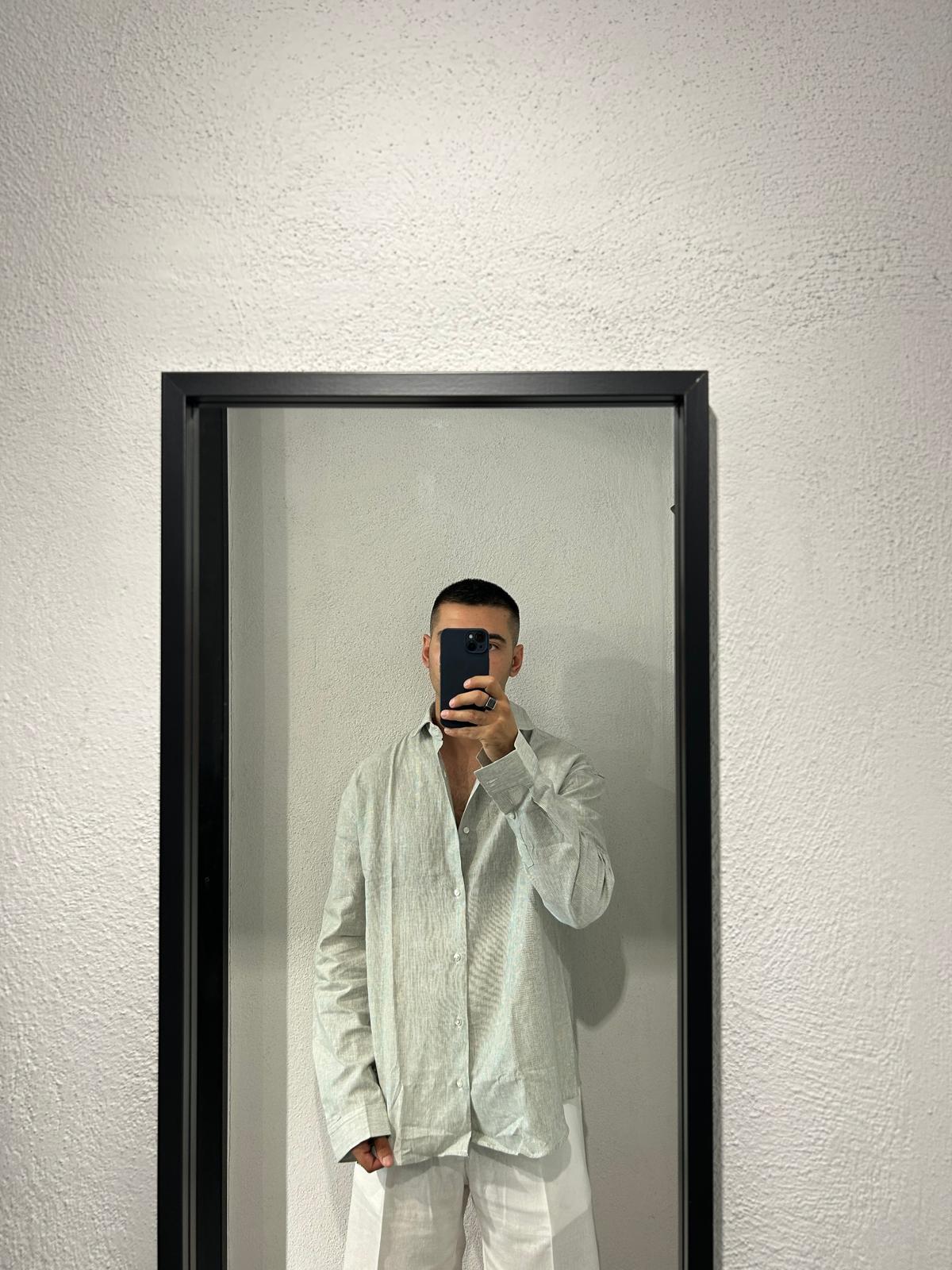 CAMICIA OVER IN LINO RIGA STRETTA - 1668