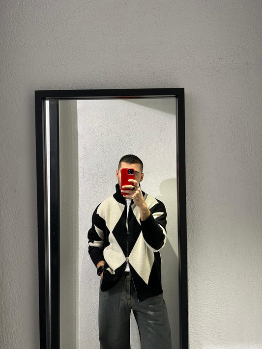 CARDIGAN FULL ZIP COLLO ALTO CON TRAMA - 1566