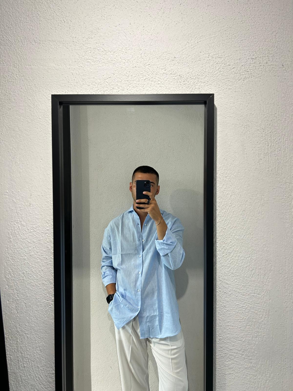 CAMICIA OVERSIZE IN LINO TINTA UNITA - 1720
