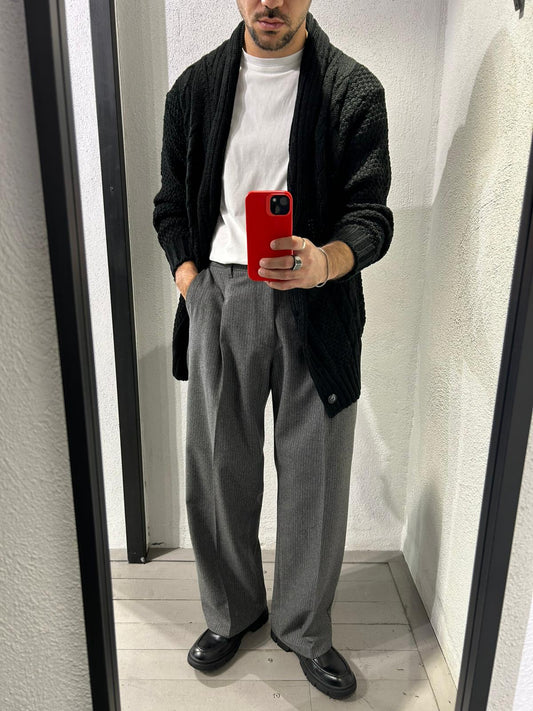 PANTALONE SOFT GESSATO IN MISTO LANA - 1534