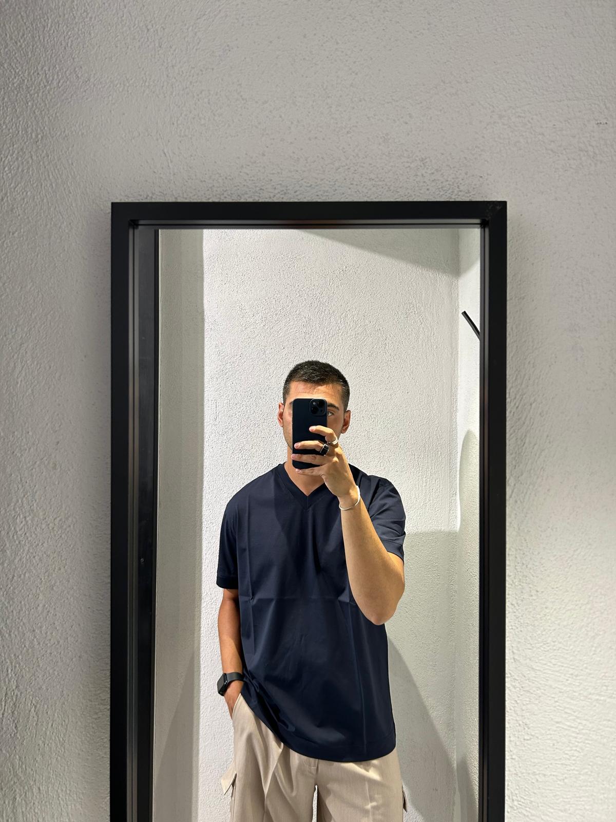T SHIRT IN FILO DI SCOZIA SCOLLO A V - 1361