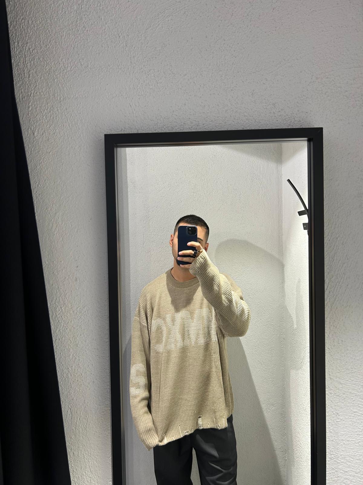 PULLOVER IN LANA CON STAMPA E ABRASIONI - 1254