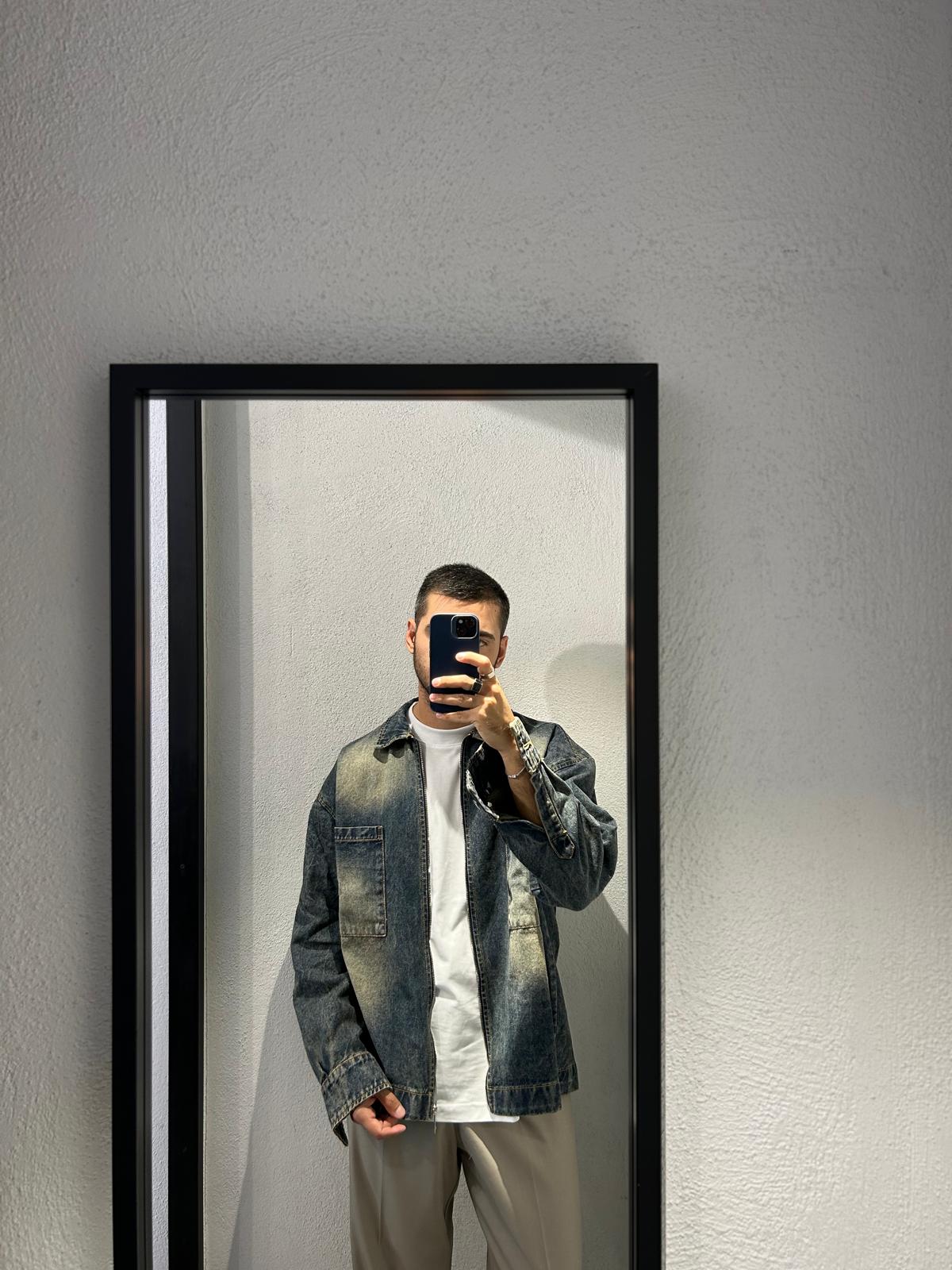 GIACCA IN DENIM SABBIATA CON ZIP - 1245