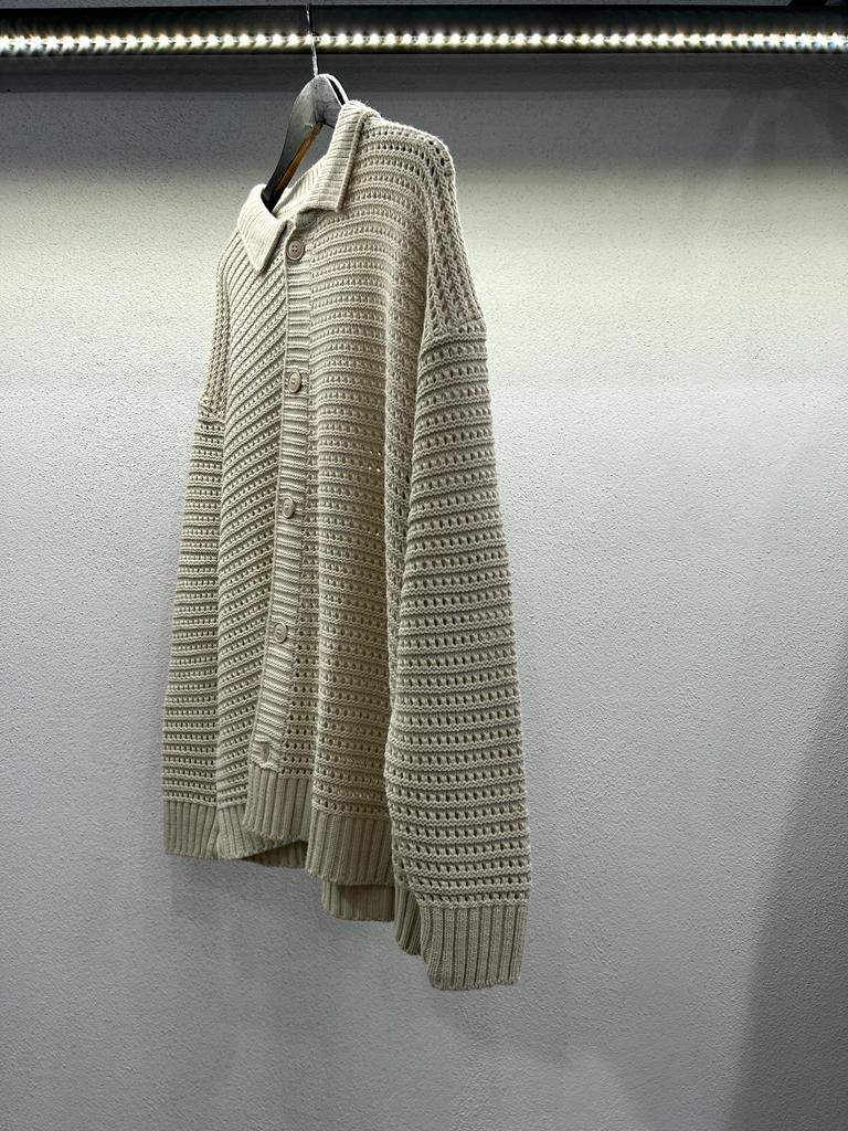 CARDIGAN TRAFORATO CON COLLO POLO
